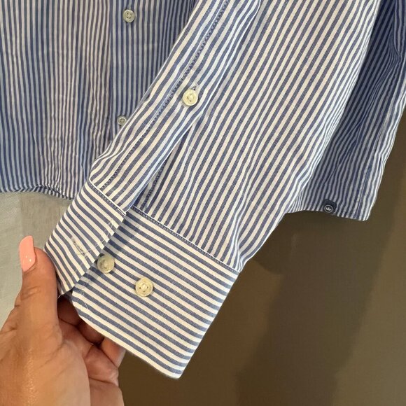Peter Millar Men's Shirt Blue & White Striped Long Sleeve button Down, Size XXL - Picture 4 of 10